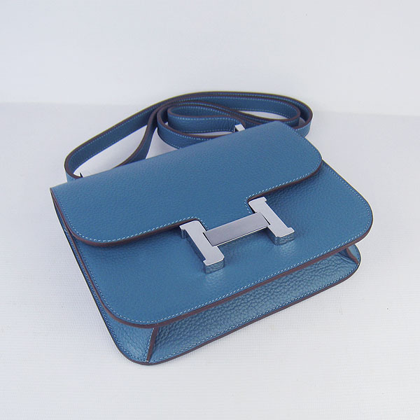 7A Hermes Oxhide Leather Message Bag Middle Blue H017